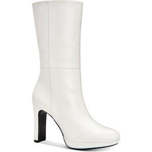 Calvin Klein Womens Pebbles White Mid-Calf Boots Shoes 9 Medium